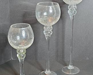 Set of Crackled Glass Pedestal Votive Holders