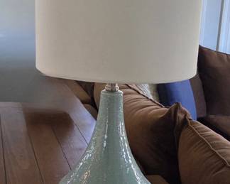 Pale Blue Ceramic Tear Drop Table Lamp with Cream Drum Shade