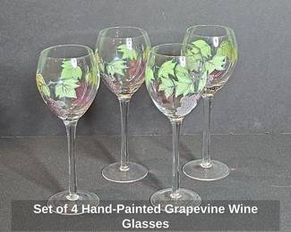 Set of HandPainted Grapevine Wine Glasses