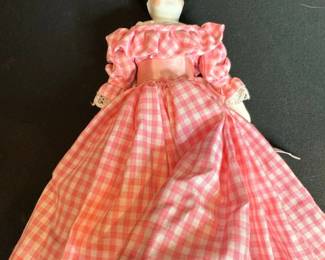 Antique China Head Doll with Pink Gingham Dress