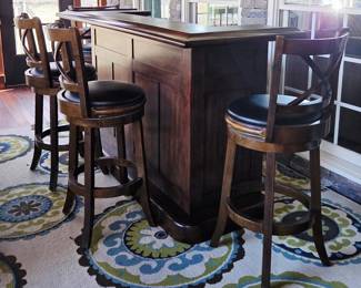Solid Wood Home Bar with Swivel Stools