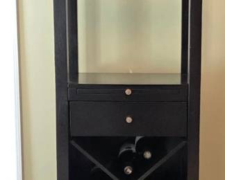 Tall Dark Wood Wine Cabinet with Drawer and Glass Rack