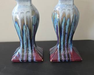 Pair of Ceramic Vases with Drip Glaze