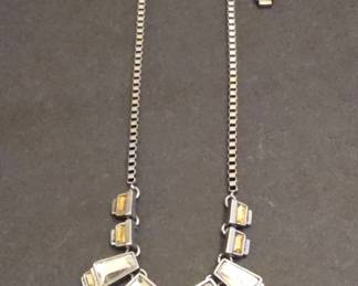 Geometric Crystal and Citrine Tone Necklace