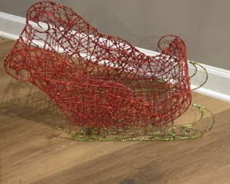 Red Glitter Wire Sleigh Christmas Decoration