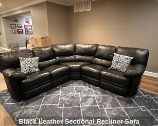Black Leather Sectional Recliner Sofa