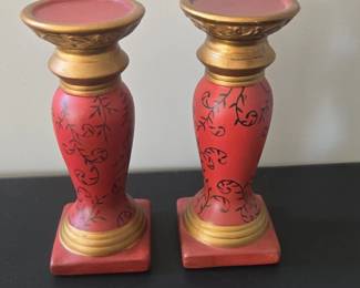 Pair of Red and Gold Decorative Candle Holders