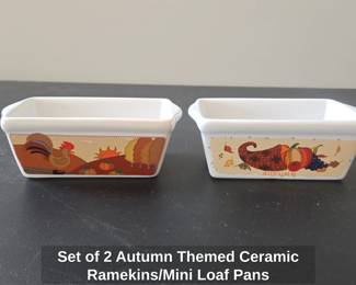 Set of Autumn Themed Ceramic Ramekins or Mini Loaf Pans