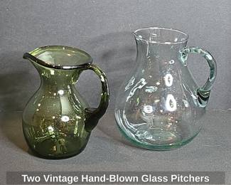 Two Vintage HandBlown Glass Pitchers