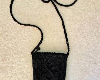 Black Cable Knit Cell Phone Bag with Braided Strap