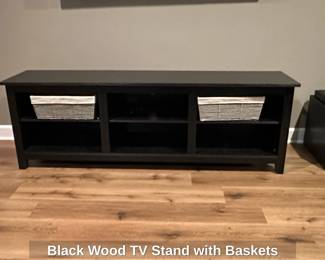 Black Wood TV Stand with Baskets