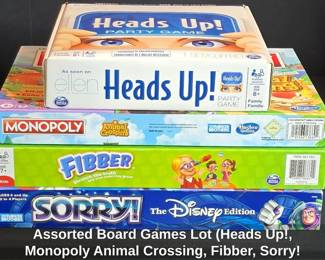 Assorted Board Games Lot Heads Up, Monopoly Animal Crossing, Fibber, Sorry Disney Edition