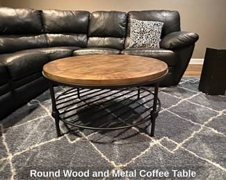 Round Wood and Metal Coffee Table