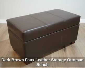 Dark Brown Faux Leather Storage Ottoman Bench
