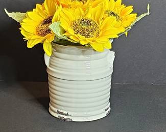 Artificial Sunflower Arrangement in Ribbed Ceramic Pitcher Vase