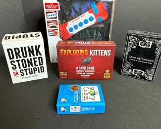 Party Game Bundle Exploding Kittens, Drunk Stoned or Stupid, Game of Phones, Rorys Story Cubes Actions, Scrabble Twist