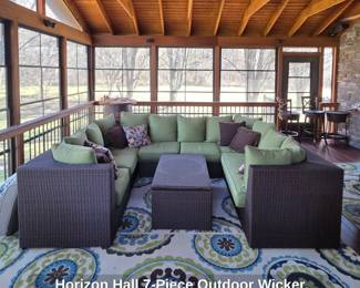 Horizon Hall Piece Outdoor Wicker Sectional Sofa Set with Ottoman and Coffee Table third image