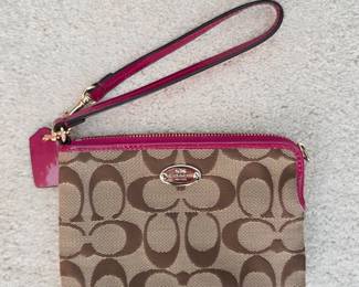 Coach Signature C Monogram Wristlet with Pink Trim