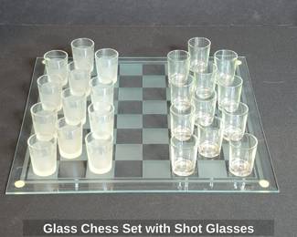 Glass Chess Set with Shot Glasses