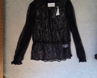 Banana Republic Black Lace Ruffle Neck Peplum Blouse