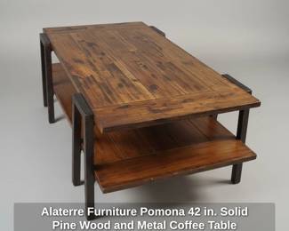 Alaterre Furniture Pomona in. Solid Pine Wood and Metal Coffee Table