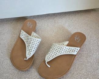 White LaserCut Thong Sandals with DB Monogram
