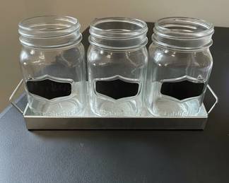 Mason Jar Set with Chalkboard Labels and Metal Caddy
