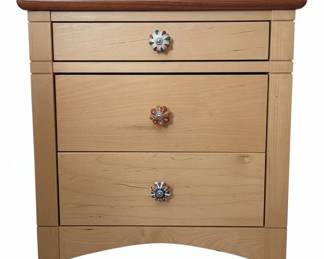 Maple Wood Nightstand with Ceramic Knobs