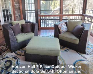 Horizon Hall Piece Outdoor Wicker Sectional Sofa Set with Ottoman and Coffee Table second image