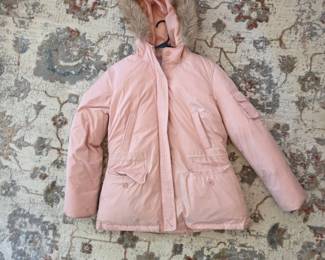 Ann Taylor LOFT Womens Pink Faux Fur Hooded Puffer Parka Jacket