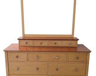 Maple and Cherry Wood Dresser with Mirror