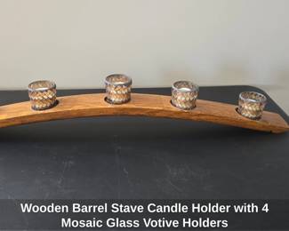 Wooden Barrel Stave Candle Holder with Mosaic Glass Votive Holders