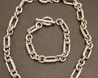 Rhinestone Link Chain Necklace and Bracelet Set