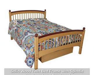Solid Wood Twin Bed Frame with Spindle Headboard and Footboard