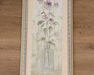 Framed Floral Watercolor Painting Vase of Flowers by Chen
