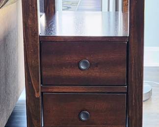 Dark Brown Wood End Table with Two Drawers  Simpli Home Warm Shaker Style