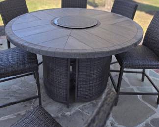 Agio Piece Wicker and Tile Round Bar Height Dining Set with Fire Pit fifth image