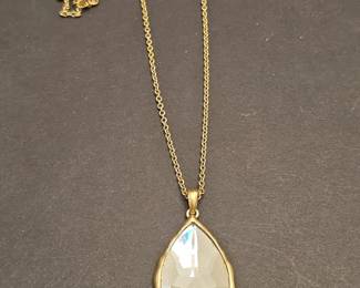 Gold Tone Teardrop Crystal Pendant Necklace