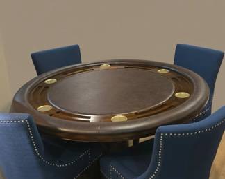 Round Upholstered Poker Table with Chairs