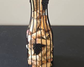 Black Metal Wine Cork Holder with Grape Cluster Accent