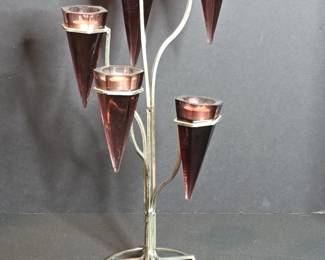 MidCentury Modern Candelabra with Amethyst Glass Cones