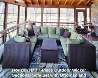 Horizon Hall Piece Outdoor Wicker Sectional Sofa Set with Ottoman and Coffee Table fifth image