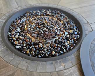 Agio Piece Wicker and Tile Round Bar Height Dining Set with Fire Pit sixth image