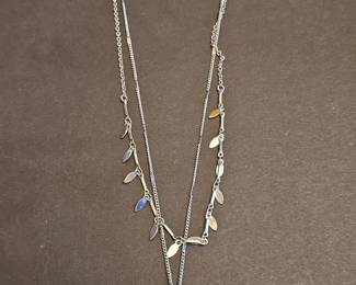 Layered Necklace with Leaf Charms and Textured Disc Pendant