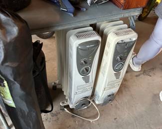 Oil filled radiant Heaters on wheels, wood shoe shine