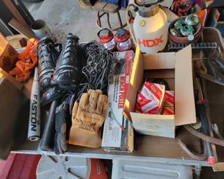 Softball equipment, gloves, Toyota filters, sprayers, tools, coolers
