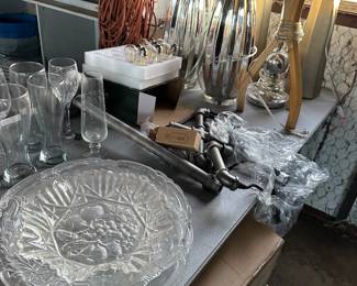Lamps , bulbs, light fixtures, glasses, glassware stemware platters, light fixtures
