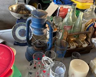 Lamp glasses Tupperware antique bottles