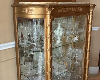 Rococo-style carved gilt display cabinet