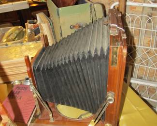 large wood and brass folding bellows ATQ camera